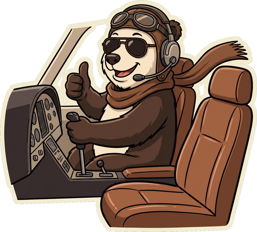 Kumabito in the pilot seat giving a thumbs up