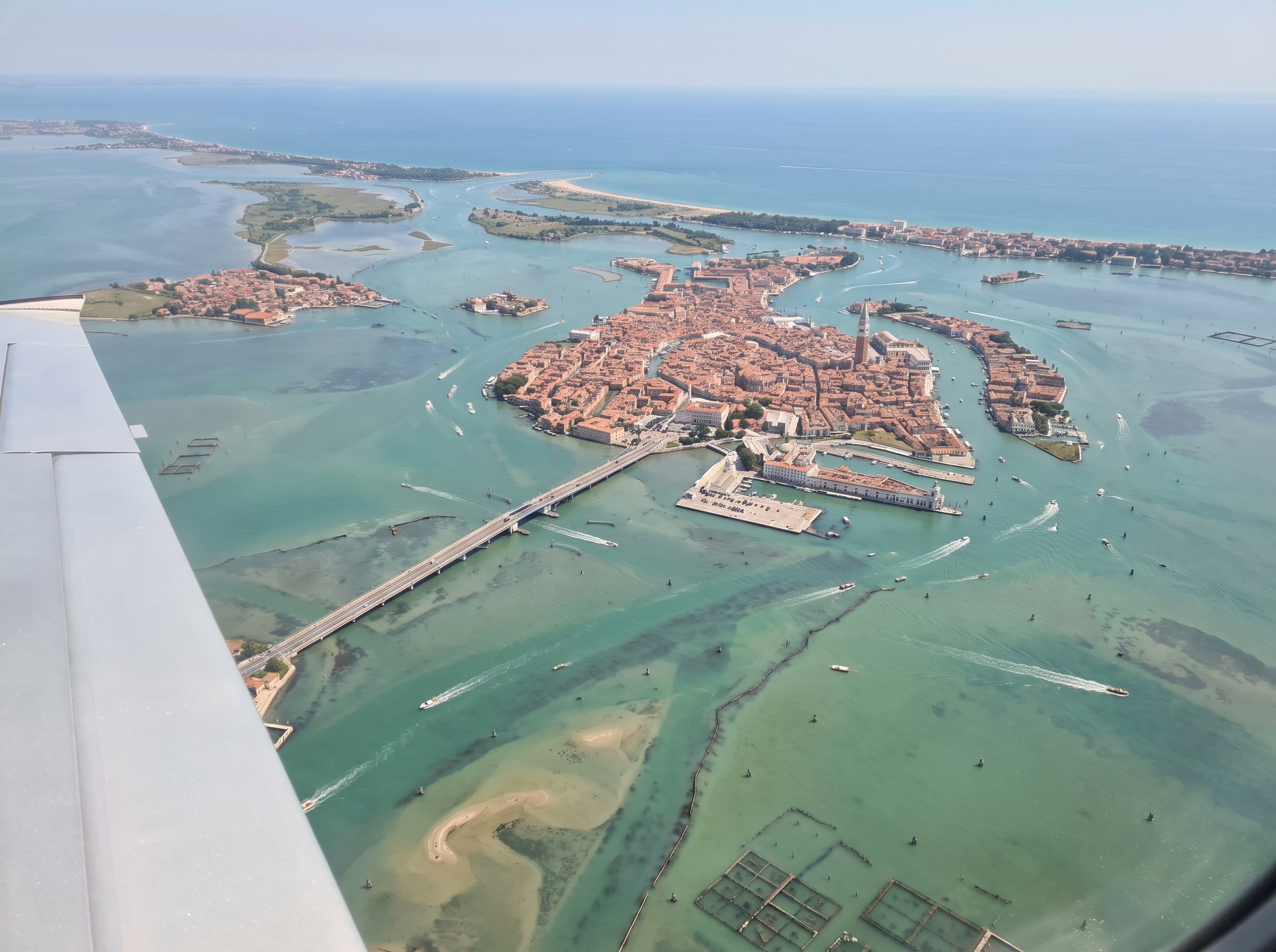 The Venetian lagoon seen from the aircraft
